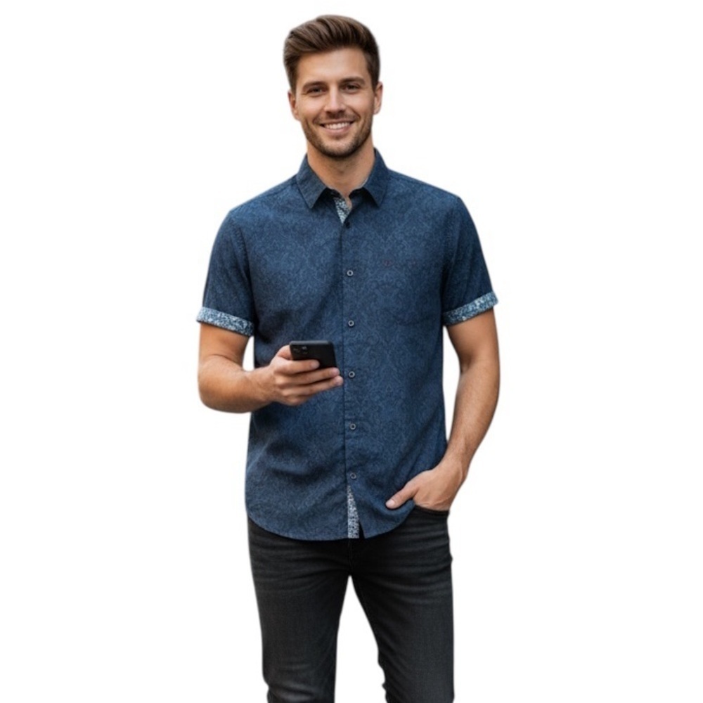Robert Graham Men’s short sleeve classic button down blue paisley print shirt XL